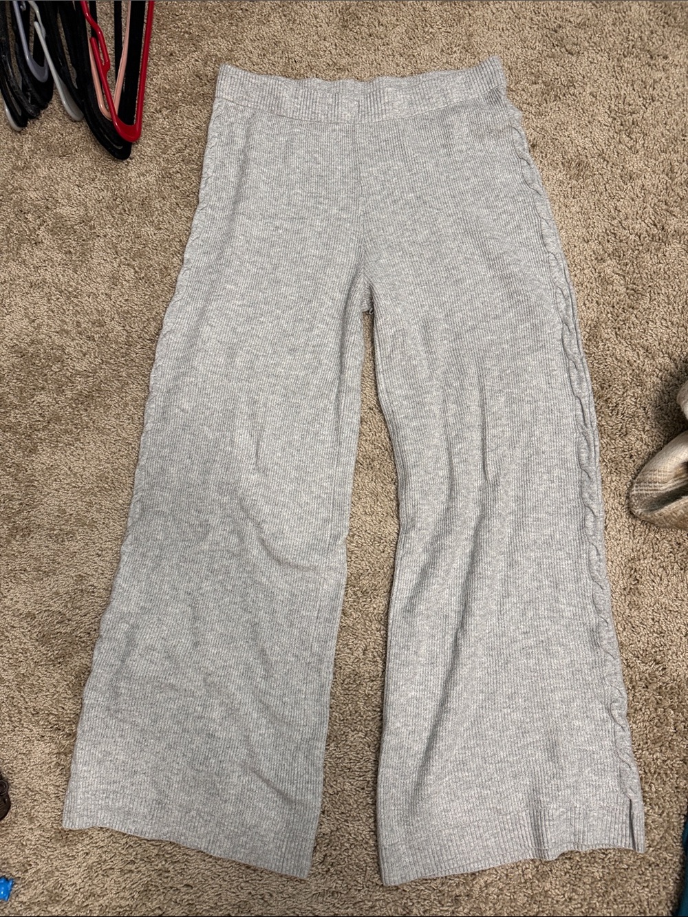Auden Light Gray Ribbed Wide-Leg Knit Pants